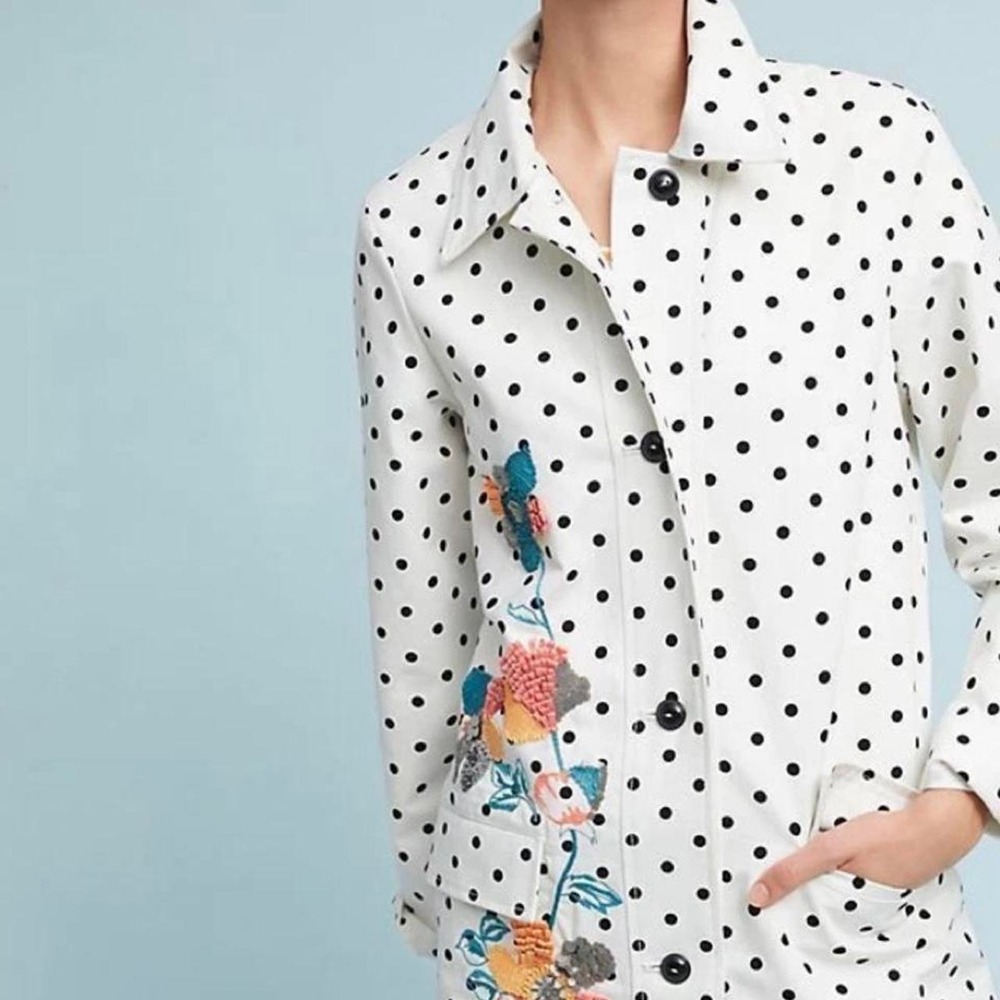 Anthropologie polka dot and embroidered trench coat Size Large